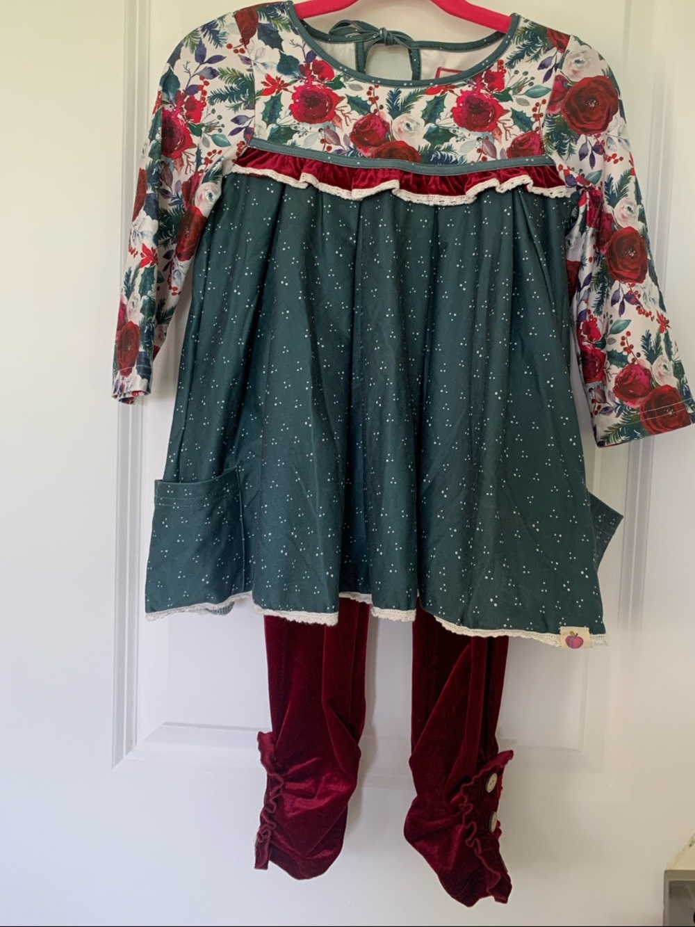 cheeky plum Teal Tunic with Red Floral Top and Burgundy Leggings